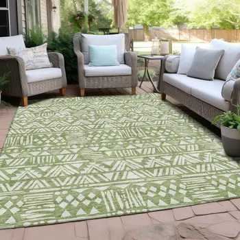 8' X 10' Green And Ivory Southwestern Washable Indoor Outdoor Area Rug