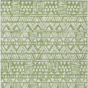 8' X 10' Green And Ivory Southwestern Washable Indoor Outdoor Area Rug
