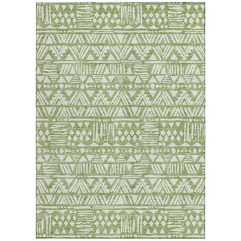 10' X 14' Green And Ivory Southwestern Washable Indoor Outdoor Area Rug