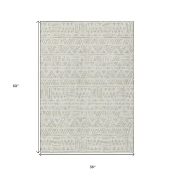 3' X 5' Ivory And Beige Southwestern Washable Indoor Outdoor Area Rug