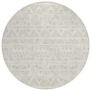 8' Ivory And Beige Round Southwestern Washable Indoor Outdoor Area Rug