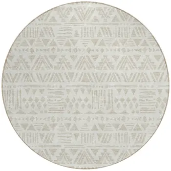 8' Ivory And Beige Round Southwestern Washable Indoor Outdoor Area Rug