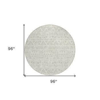 8' Ivory And Beige Round Southwestern Washable Indoor Outdoor Area Rug