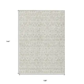 9' X 12' Ivory And Beige Southwestern Washable Indoor Outdoor Area Rug