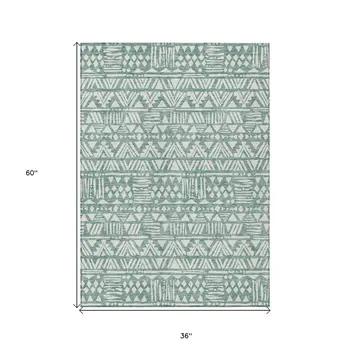 3' X 5' Sage And Ivory Southwestern Washable Indoor Outdoor Area Rug