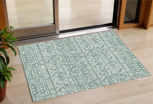 3' X 5' Sage And Ivory Southwestern Washable Indoor Outdoor Area Rug