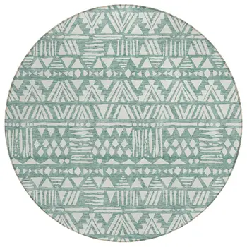 8' Sage And Ivory Round Southwestern Washable Indoor Outdoor Area Rug