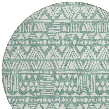8' Sage And Ivory Round Southwestern Washable Indoor Outdoor Area Rug