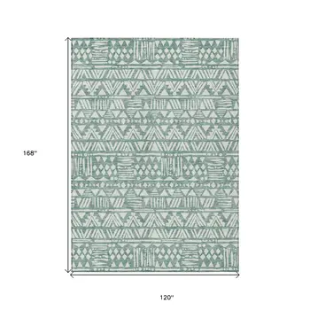 10' X 14' Sage And Ivory Southwestern Washable Indoor Outdoor Area Rug