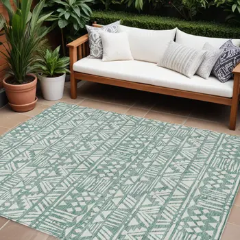 10' X 14' Sage And Ivory Southwestern Washable Indoor Outdoor Area Rug