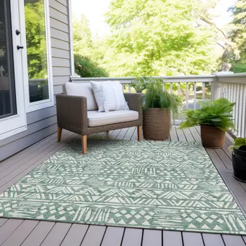 10' X 14' Sage And Ivory Southwestern Washable Indoor Outdoor Area Rug