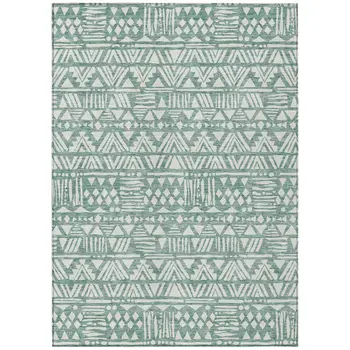 10' X 14' Sage And Ivory Southwestern Washable Indoor Outdoor Area Rug