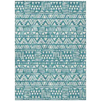 5' X 8' Teal Blue And Ivory Southwestern Washable Indoor Outdoor Area Rug