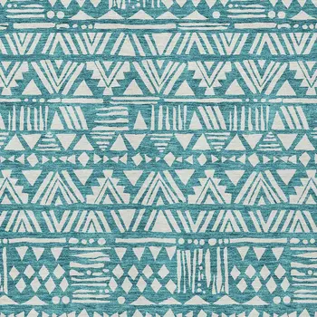 10' X 14' Teal Blue And Ivory Southwestern Washable Indoor Outdoor Area Rug