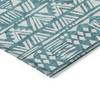10' X 14' Teal Blue And Ivory Southwestern Washable Indoor Outdoor Area Rug