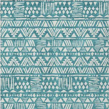 10' X 14' Teal Blue And Ivory Southwestern Washable Indoor Outdoor Area Rug