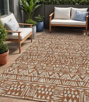 5' X 8' Terra Cotta And Beige Southwestern Washable Indoor Outdoor Area Rug