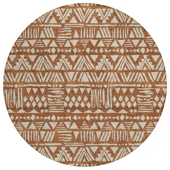 8' Terra Cotta And Beige Round Southwestern Washable Indoor Outdoor Area Rug