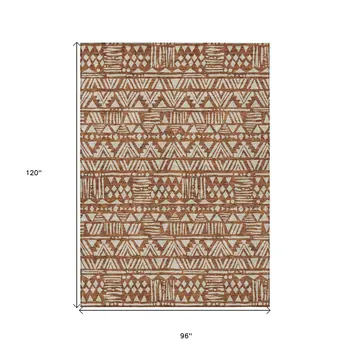 8' X 10' Terra Cotta And Beige Southwestern Washable Indoor Outdoor Area Rug