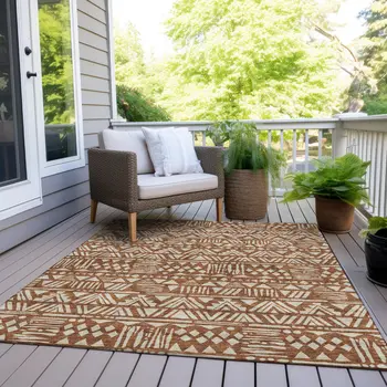 10' X 14' Terra Cotta And Beige Southwestern Washable Indoor Outdoor Area Rug