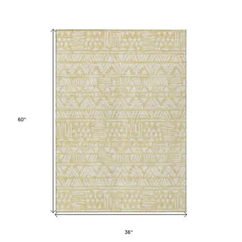 3' X 5' Wheat And Ivory Southwestern Washable Indoor Outdoor Area Rug