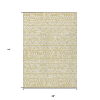 5' X 8' Wheat And Ivory Southwestern Washable Indoor Outdoor Area Rug