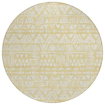8' Wheat And Ivory Round Southwestern Washable Indoor Outdoor Area Rug