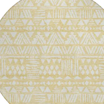 8' Wheat And Ivory Round Southwestern Washable Indoor Outdoor Area Rug