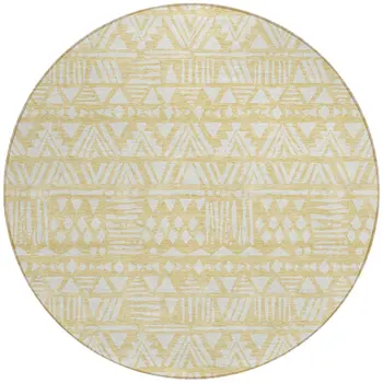8' Wheat And Ivory Round Southwestern Washable Indoor Outdoor Area Rug