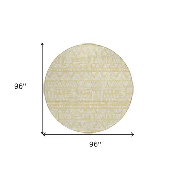 8' Wheat And Ivory Round Southwestern Washable Indoor Outdoor Area Rug