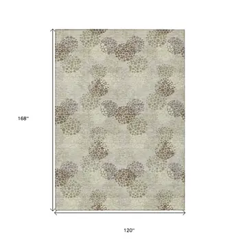 10' X 14' Beige Green And Ivory Polka Dot Washable Indoor Outdoor Area Rug