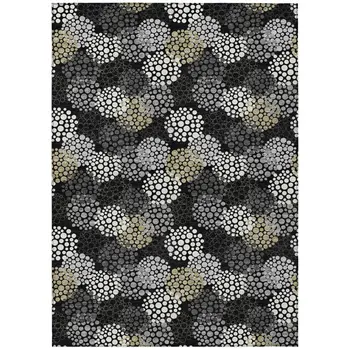 3' X 5' Black Gray And Ivory Polka Dot Washable Indoor Outdoor Area Rug