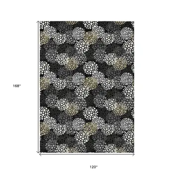 10' X 14' Black Gray And Ivory Polka Dot Washable Indoor Outdoor Area Rug