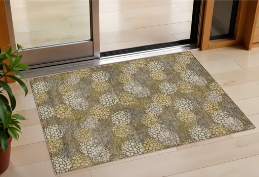 3' X 5' Brown Beige And Ivory Polka Dot Washable Indoor Outdoor Area Rug