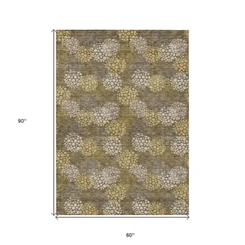 5' X 8' Brown Beige And Ivory Polka Dot Washable Indoor Outdoor Area Rug