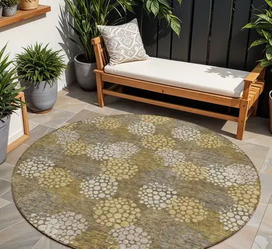 8' Brown Beige And Ivory Round Polka Dot Washable Indoor Outdoor Area Rug