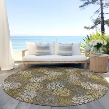 8' Brown Beige And Ivory Round Polka Dot Washable Indoor Outdoor Area Rug