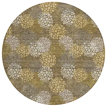8' Brown Beige And Ivory Round Polka Dot Washable Indoor Outdoor Area Rug