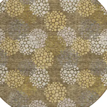 8' Brown Beige And Ivory Round Polka Dot Washable Indoor Outdoor Area Rug