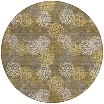 8' Brown Beige And Ivory Round Polka Dot Washable Indoor Outdoor Area Rug
