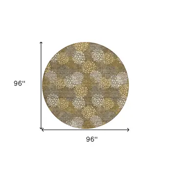 8' Brown Beige And Ivory Round Polka Dot Washable Indoor Outdoor Area Rug