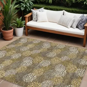 9' X 12' Brown Beige And Ivory Polka Dot Washable Indoor Outdoor Area Rug