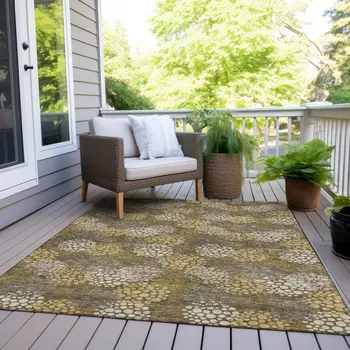 9' X 12' Brown Beige And Ivory Polka Dot Washable Indoor Outdoor Area Rug