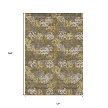 10' X 14' Brown Beige And Ivory Polka Dot Washable Indoor Outdoor Area Rug
