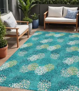 5' X 8' Emerald Gray And Ivory Polka Dot Washable Indoor Outdoor Area Rug