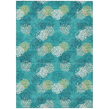 5' X 8' Emerald Gray And Ivory Polka Dot Washable Indoor Outdoor Area Rug