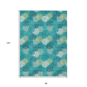 8' X 10' Emerald Gray And Ivory Polka Dot Washable Indoor Outdoor Area Rug
