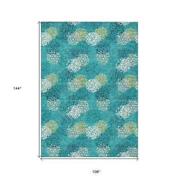 9' X 12' Emerald Gray And Ivory Polka Dot Washable Indoor Outdoor Area Rug
