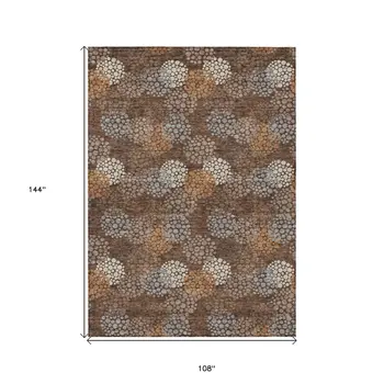 9' X 12' Brown Gray And Ivory Polka Dot Washable Indoor Outdoor Area Rug