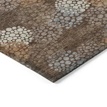 9' X 12' Brown Gray And Ivory Polka Dot Washable Indoor Outdoor Area Rug